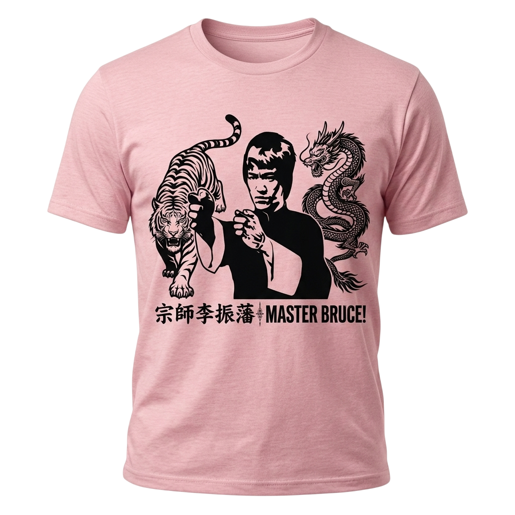 Master Bruce "Tiger & Dragon" Premium Graphic Tee – Light Pink